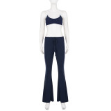 Contrast Color Knits Halterneck Two Piece Pants Set GPKJ-MR48240