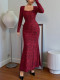 Long Sleeve Square Neck Lace Maxi Dress GZJF-ZJ10213