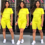 Soiid Color Short Sleeve Two Piece Shorts Set YD-063