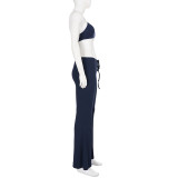 Contrast Color Knits Halterneck Two Piece Pants Set GPKJ-MR48240