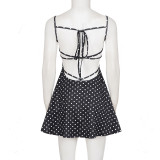 Polka Dots Print Backless Tie Up Mini Dress GPKJ-MR48183