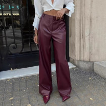 Solid Color PU Leather Causal Pants GPBY-SK9997