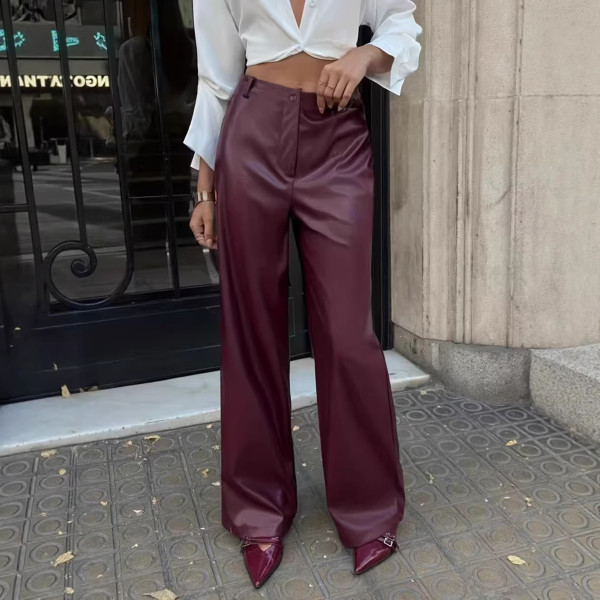 Solid Color PU Leather Causal Pants GPBY-SK9997