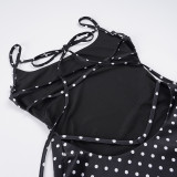 Polka Dots Print Backless Tie Up Mini Dress GPKJ-MR48183
