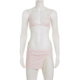 Polka Dots Print Tie Up Bikinis 3 Piece Swimsuit GPKJ-MR47020
