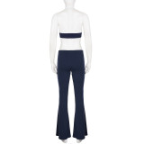 Contrast Color Knits Halterneck Two Piece Pants Set GPKJ-MR48240