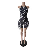 Print Sleeveless Drawstring Romper MEM-88686