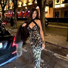 Leopard Print Sleeveless Split Midi Dress GPBY-DR8276
