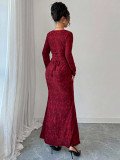 Long Sleeve Square Neck Lace Maxi Dress GZJF-ZJ10213