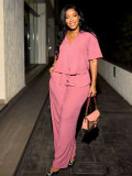 Short Sleeve Solid Color Tops Two Piece Pants Set MIL-L334