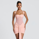 Mesh Halterneck Ruched Mini Dress GSZM-D26DS054