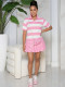 Color Block Stripe Tops Pleated Skirts Suit MIL-L348