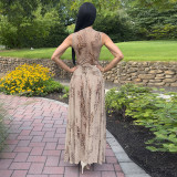 Snake Print Sleeveless Bodysuit Split Long Skirt 2 Piece Set GSZM-J26ST091