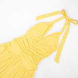Solid Color Halterneck V Neck Split Maxi Dress GSZM-J26DS080