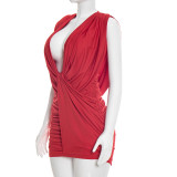 Sleeveless Solid Color Ruched Mini Dress GSZM-J26DS034