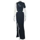 Solid Color Hollow Out Irregular Maxi Dress GJYO-305073