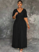 Short Sleeve V Neck Maxi Dress MIL-L322