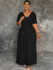 Short Sleeve V Neck Maxi Dress MIL-L322
