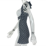 Black White Color Block Polka Dot Print Mini Dress GJYO-305067