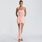 Mesh Halterneck Ruched Mini Dress GSZM-D26DS054