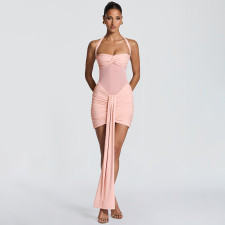 Mesh Halterneck Ruched Mini Dress GSZM-D26DS054