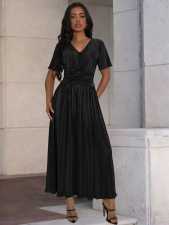 Short Sleeve V Neck Maxi Dress MIL-L322