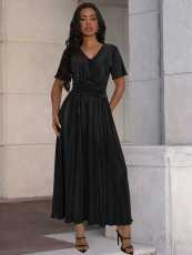 Short Sleeve V Neck Maxi Dress MIL-L322