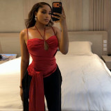 Halterneck Ruched Backless Top GJYO-JT0128962