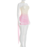Graduated Print Mesh Tight Tube Top Dress GSZM-D26DS047