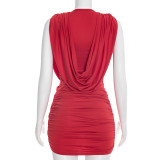 Sleeveless Solid Color Ruched Mini Dress GSZM-J26DS034
