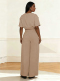 Solid Color O Neck Top Two Piece Pants Set MIL-L319