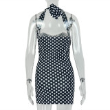 Black White Color Block Polka Dot Print Mini Dress GJYO-305067