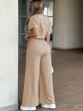 Solid Color O Neck Top Two Piece Pants Set MIL-L319