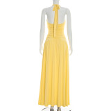 Solid Color Halterneck V Neck Split Maxi Dress GSZM-J26DS080
