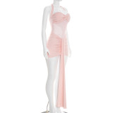 Mesh Halterneck Ruched Mini Dress GSZM-D26DS054
