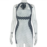 Black White Color Block Polka Dot Print Mini Dress GJYO-305067