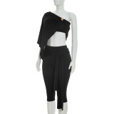 Solid Color Irregular Top Seventh Pants 3 Piece Set GSZM-C26ST085