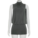 Solid Color Sleeveless Hollow Out Mini Dress GSZM-C26DS092