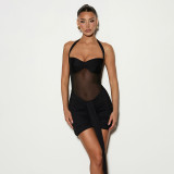 Mesh Halterneck Ruched Mini Dress GSZM-D26DS054
