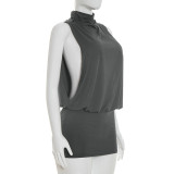 Solid Color Sleeveless Hollow Out Mini Dress GSZM-C26DS092