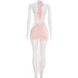 Mesh Halterneck Ruched Mini Dress GSZM-D26DS054