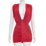 Sleeveless Solid Color Ruched Mini Dress GSZM-J26DS034