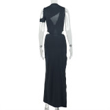 Solid Color Hollow Out Irregular Maxi Dress GJYO-305073