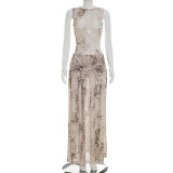 Snake Print Sleeveless Bodysuit Split Long Skirt 2 Piece Set GSZM-J26ST091