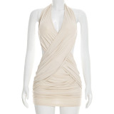 Cross Halterneck Sleeveless Mini Dress GSZM-J26DS044