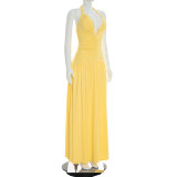 Solid Color Halterneck V Neck Split Maxi Dress GSZM-J26DS080