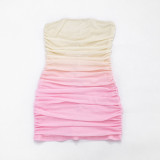 Graduated Print Mesh Tight Tube Top Dress GSZM-D26DS047