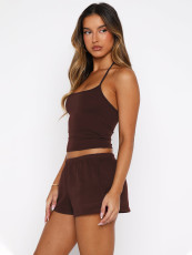 Solid Color Sling Tank Top Two Piece Short Set MIL-L331
