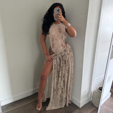 Snake Print Sleeveless Bodysuit Split Long Skirt 2 Piece Set GSZM-J26ST091