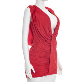 Sleeveless Solid Color Ruched Mini Dress GSZM-J26DS034